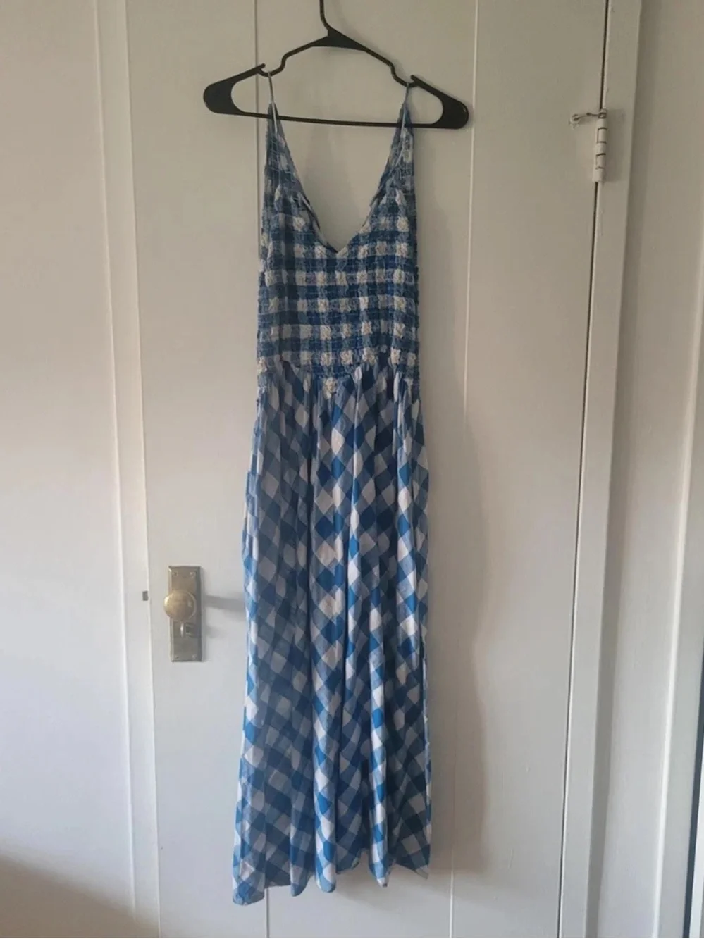 Blue Gingham V-Neck Summer Maxi Dress - Picture 2 of 5